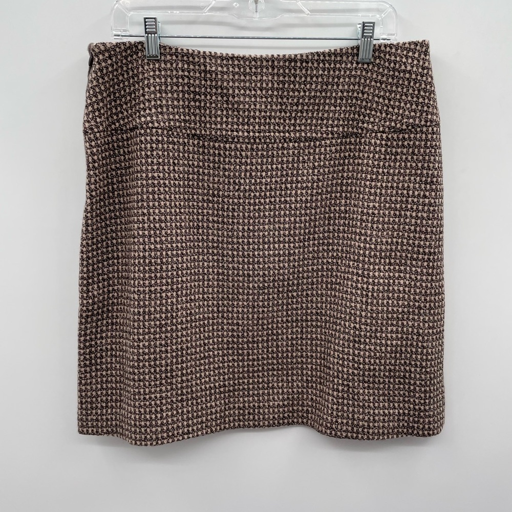 Sundance 10 woman brown wool-cotton tweed preppy classic quiet luxury midi skirt - Picture 3 of 9